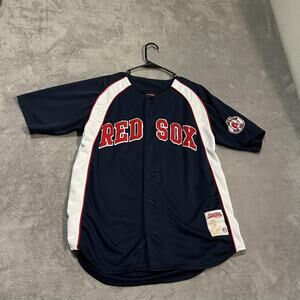 Boston Red Sox Jersey Mens Medium Blue White MLB Baseball Button Front Patch